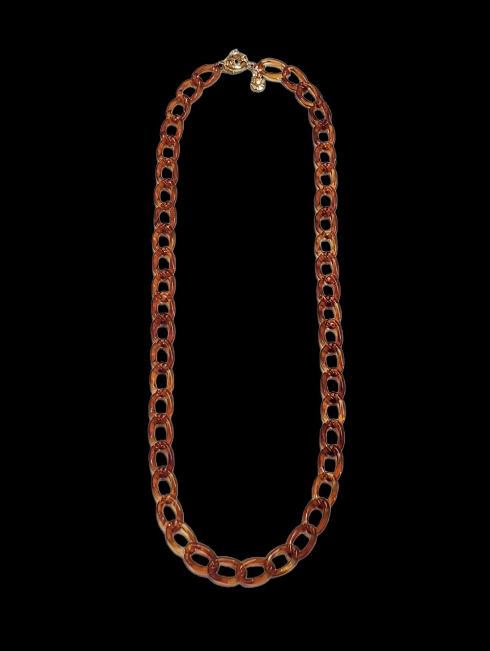 Estate J.CREW Faux Tortoise Shell Chunky Resin Link Statement Necklace - 32"